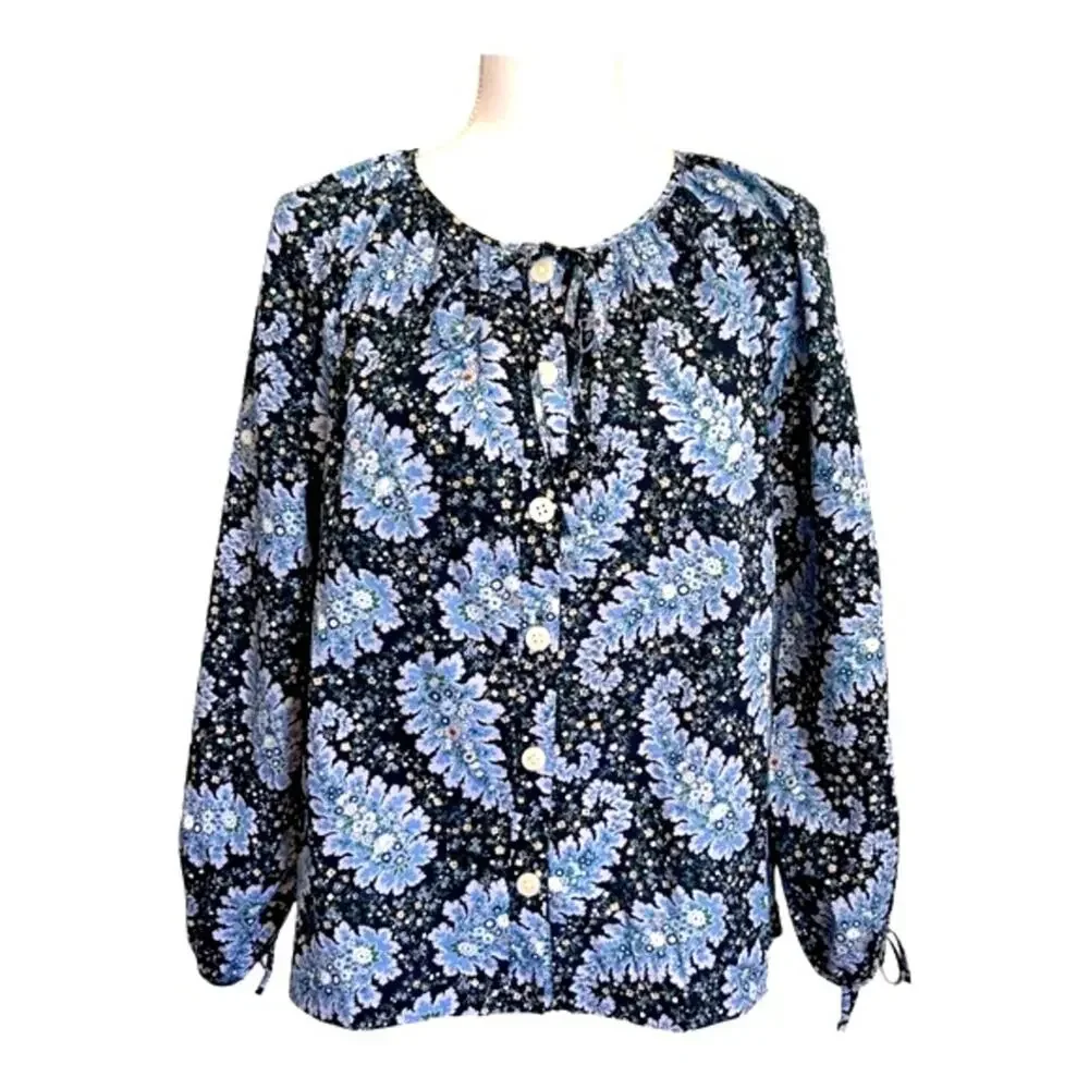 J Crew Collection Tie-Sleeve Button-Front Top in Ratti® Pacific Paisley M